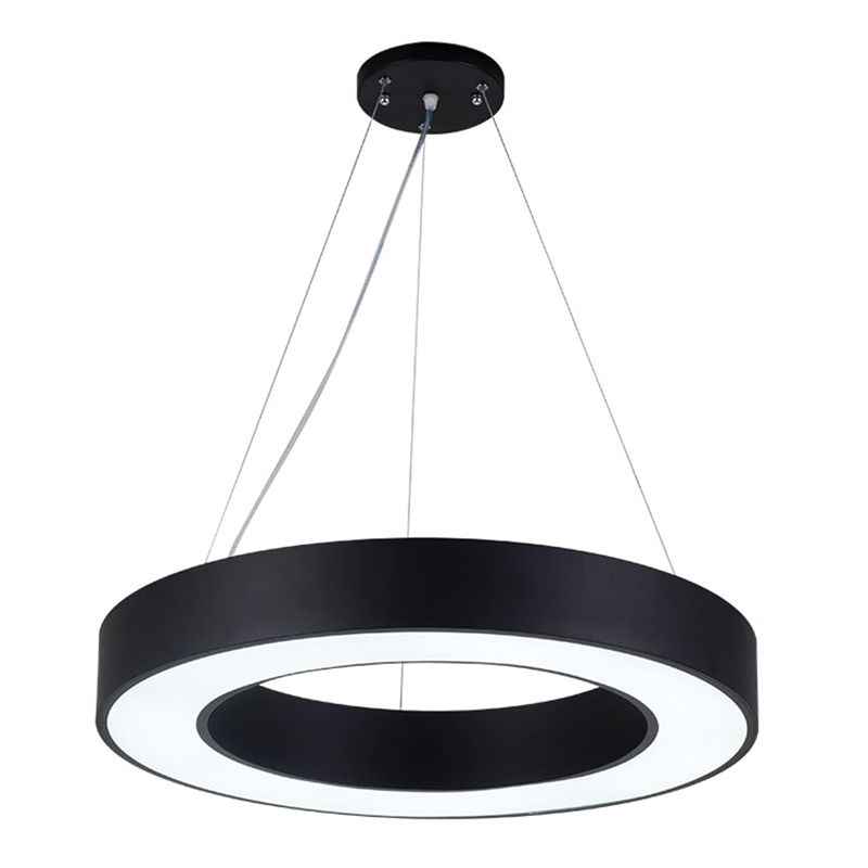 Hollow Round Office Pendant Ceiling Light Metal LED Modern Down Lighting Pendant in Black