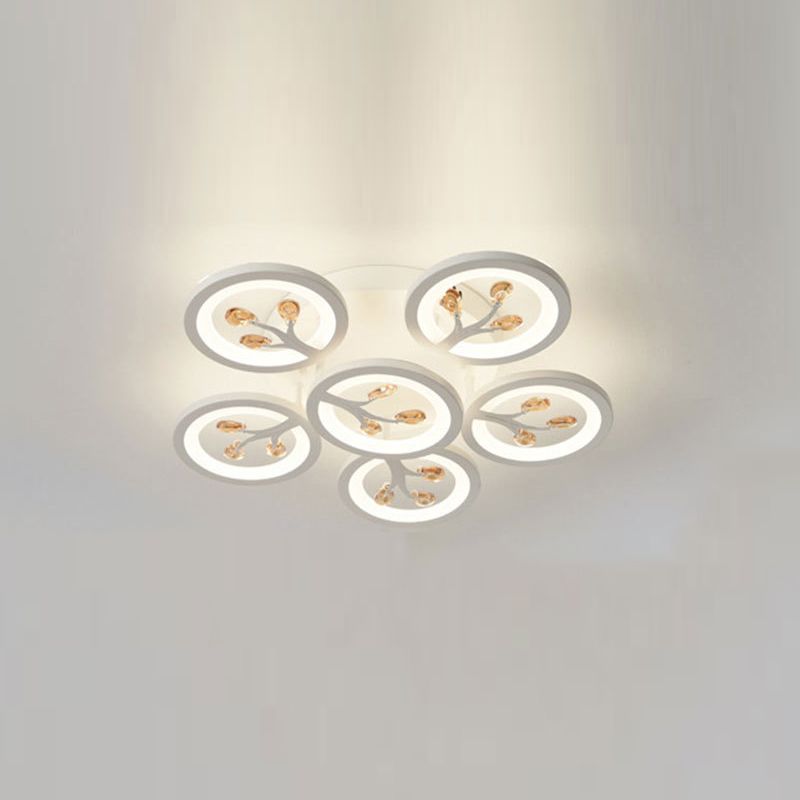 Crystal Tree Shaped Ceiling Lamp Minimalist White LED Semi Flush Light for Living Room