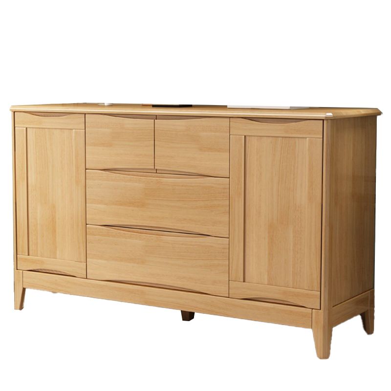 Modern 16.53" Wide Accent Chest with 1/2 Doors Rubberwood Brown Chest with 4 Drawers