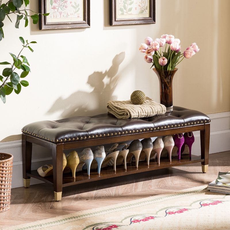 Traditional Entryway Bench Solid Wood Seating Bench with Upholstered