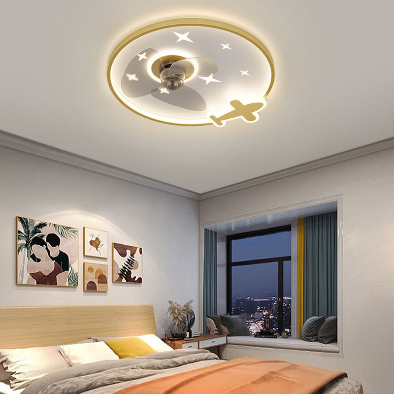 3-Blade LED Ceiling Fan Metallic Polish Finish Children Fan with Light for Hallway