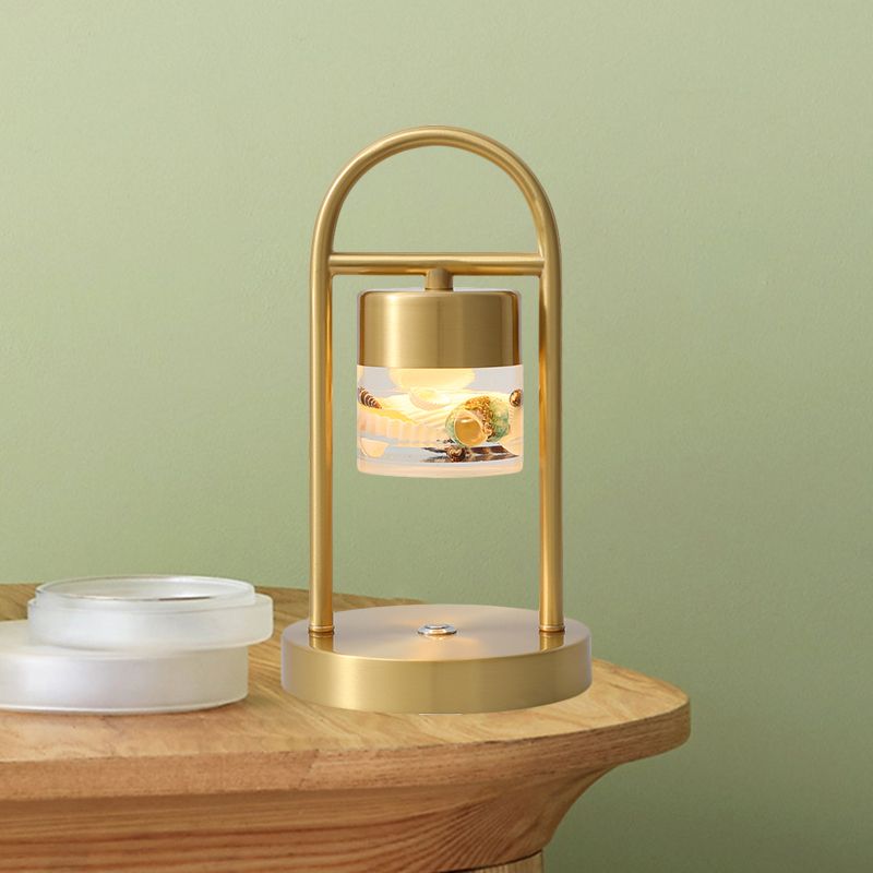 Gold Column Table Lamp Simplicity Clear Glass LED Desk Light with U-Shaped Metal Frame