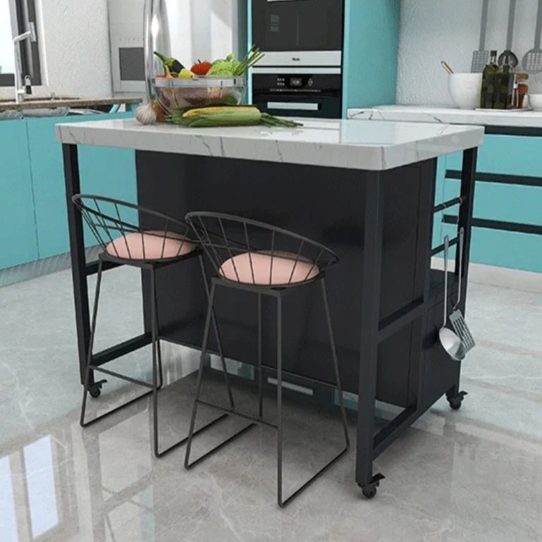 Marble Prep Table with Storage Modern Island Table for Kitchen