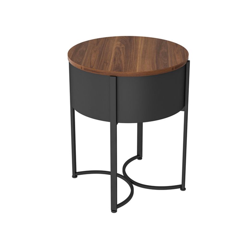 Modern Imitation Wood Nightstand Modern Metal Round Accent Table Nightstand with Legs