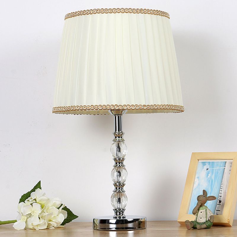 Crystal Barrel Nightstand Light Contemporary 1 Bulb Beige Night Table Lighting for Bedroom