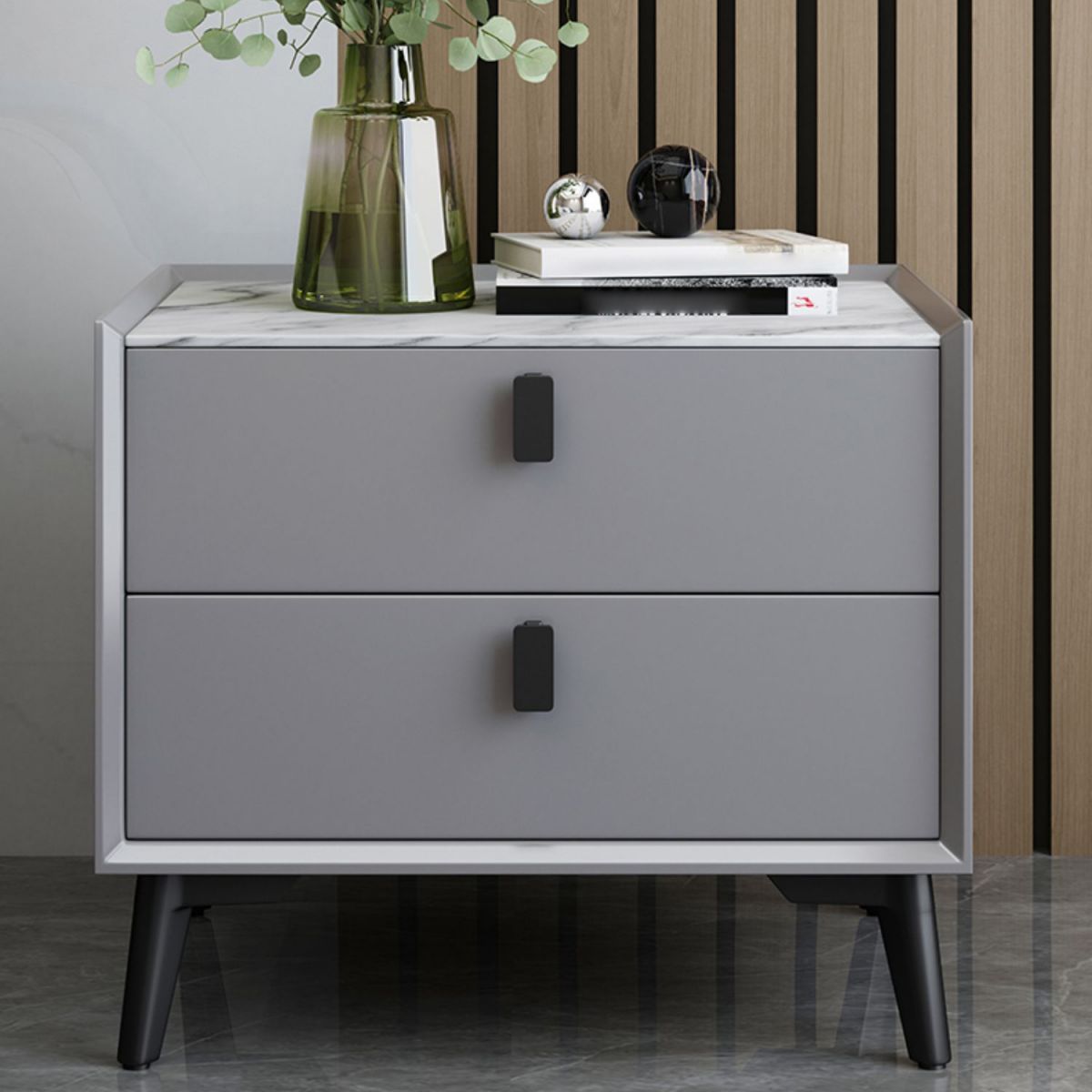 18 Inch H Night Table Modern 2-Drawer Stone Top Nightstand with Legs