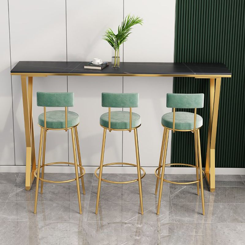 Glam Bistro Table with Gold Metal Base Rectangle Stone Top Bar Table