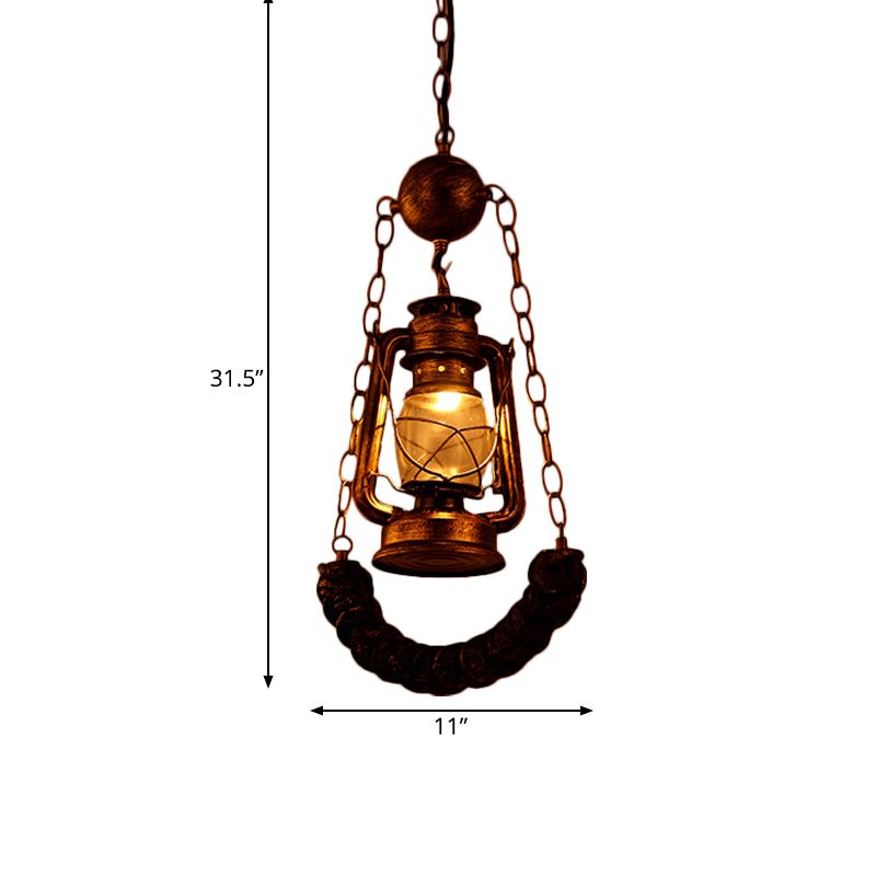 Clear Glass Brass Hanging Lamp Kit Kerosene 1 Head Industrial Style Pendant Lighting with Resin Curved Beam