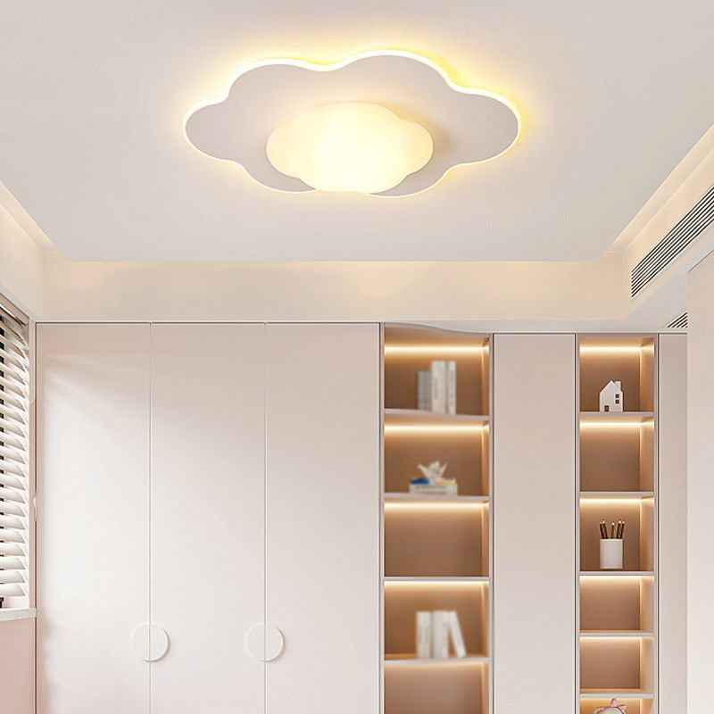 Cloud Shape LED Ceiling Flush Kids Style Metal & Acrylic Flush Mount in White