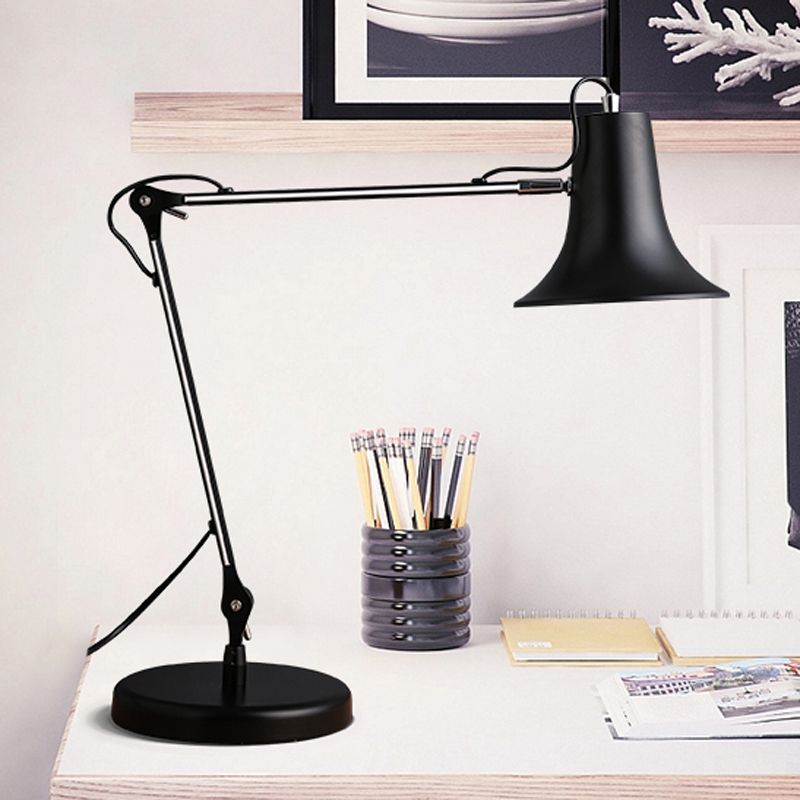 Bell Shaped Desk Lamp Contemporary Stylish Metal 1 Light Study Room Adjustable Desk Lighting in Black