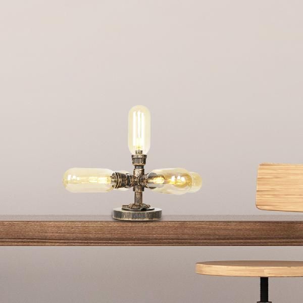 1/2/4-Light Capsule/Globe Desk Lamp Industrial Clear/Amber Glass Table Light for Living Room in Antique Brass