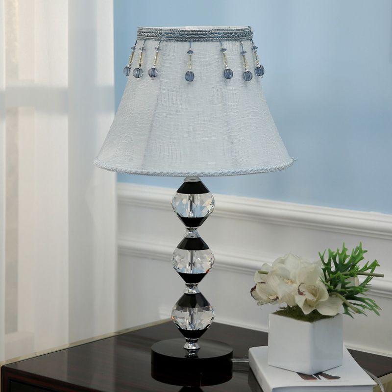 1 Head Beveled Orbs Table Light Modern Clear Crystal Night Stand Lamp with Bell Fabric Shade