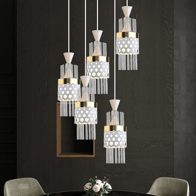 Cylindrical Dining Room Pendant Lighting Flute Glass Modern Style Hanging Light