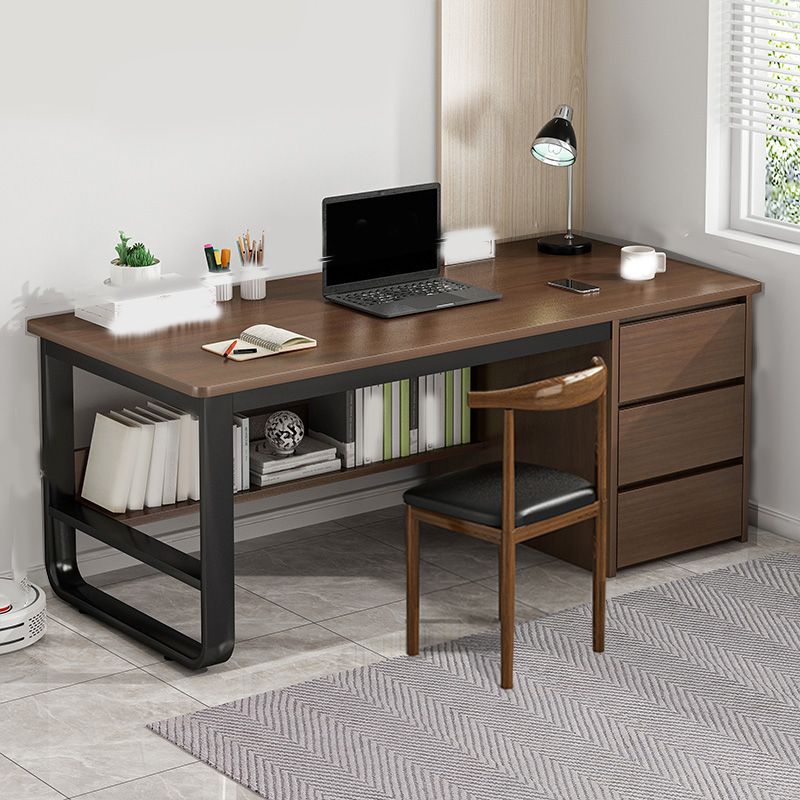 Contemporary Writing Desk with 3 Drawers and 1 Shelf in Metal Base