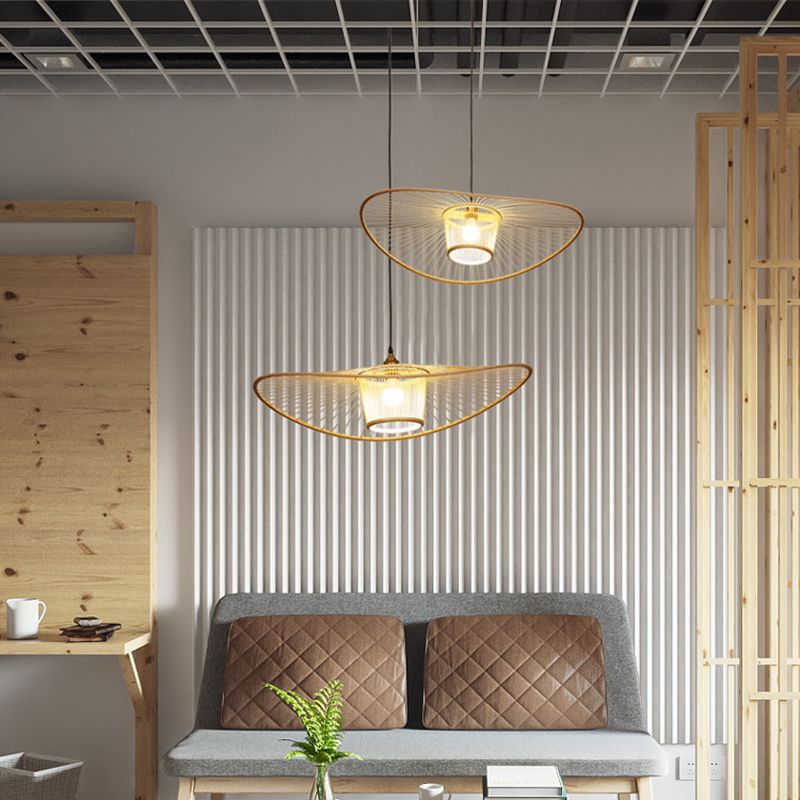 Luce a sospensione artigianale Bamboo Contemporary Bamboo Sospensione a sospensione in legno singolo