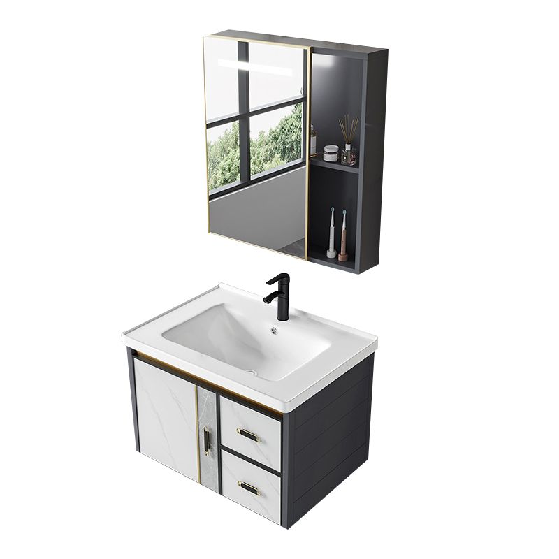 Vanity Set Wall Mounted Drawers Rectangular Ceramic Sink Vanity Set with Faucet Mirror