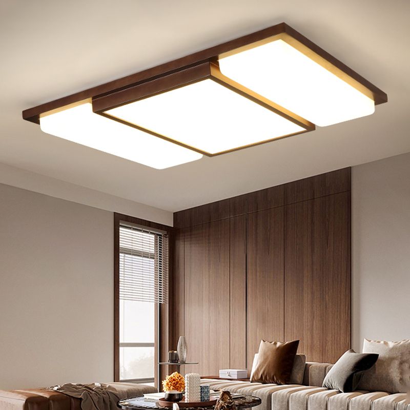 Brown Modern Wood Flush Mount Geometric Shape Ceiling Light with Acrylic Shade for Bedroom