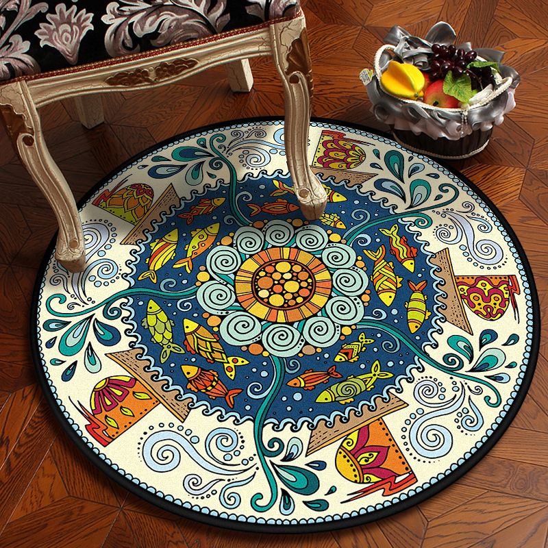 Moroccan Mandala Rug Multi-Colored Synthetics Rug Stain Resistant Anti-Slip Machine Washable Carpet for Dining Room