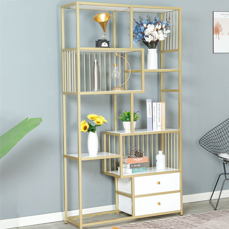 Metal and Wooden Etagere Shelf Bookcase Vertical Open Glam Bookshelf for Home