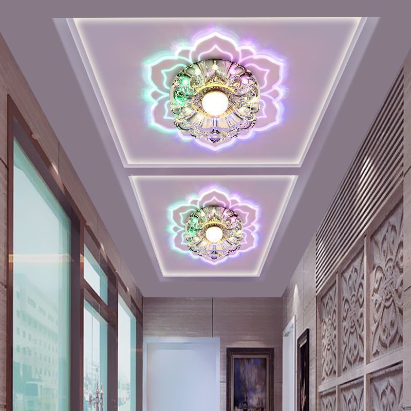 Blossom Shade Crystal Flush Light Modern Style Clear LED Flush Ceiling Light for Foyer