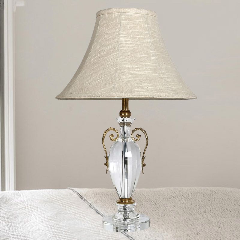 Contemporary 1 Bulb Desk Light Grey Paneled Bell Night Table Lamp with Fabric Shade