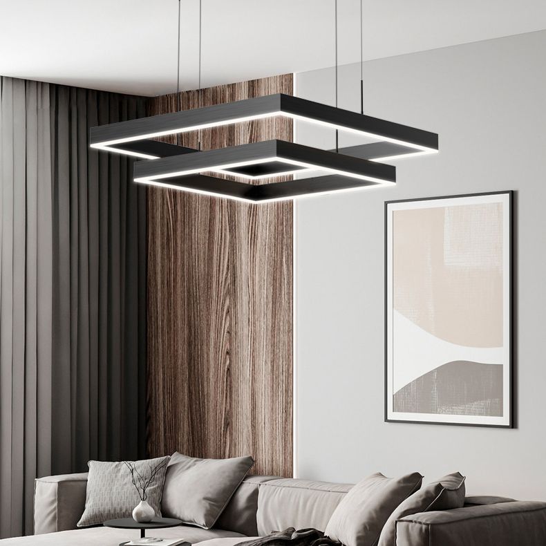 Square Shape Chandelier Lights Modern Metal Chandelier Lighting Fixtures in Black