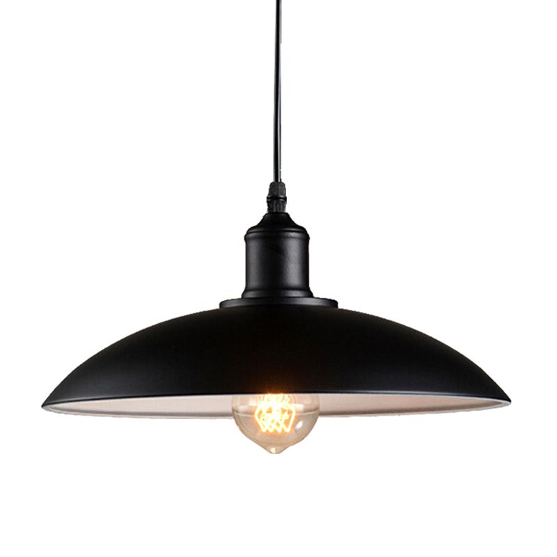 Industrial Domed Suspension Lighting Single-Bulb Metal Ceiling Hang Lamp in Black