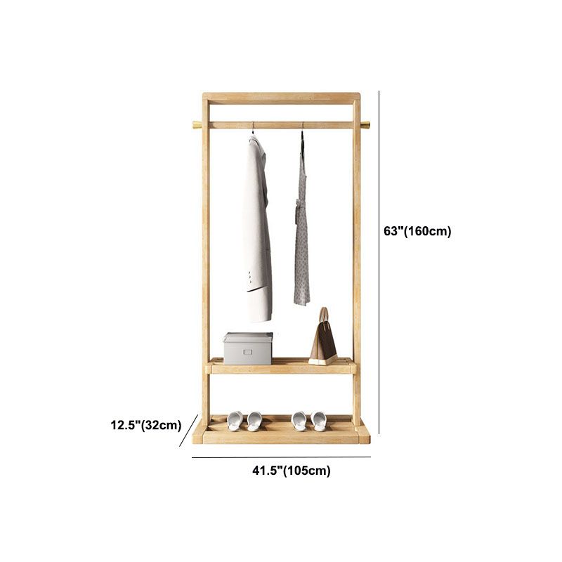 Modern Wood Hall Tree Hanging Rail Storage Shelving and Hooks Coat Hanger