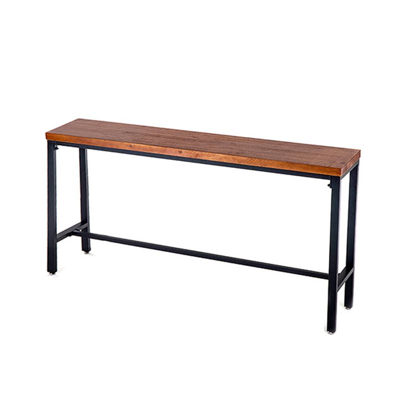 Brown Solid Wood Bar Table Industrial Bar Dining Table with Black Trestle Base