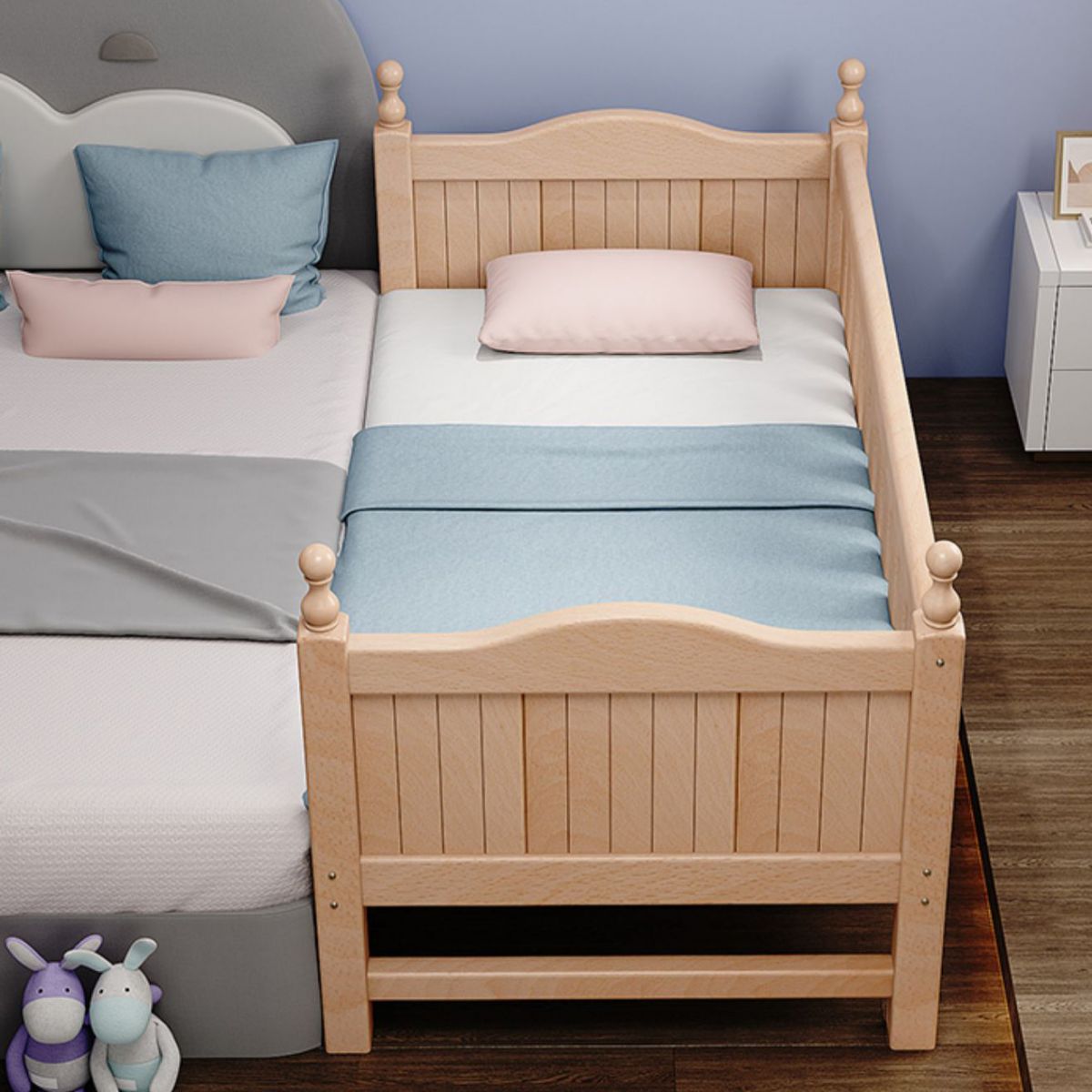 Modern Beech Wood Baby Crib with Mattress, Standard Size Nursery Crib in Light Wood