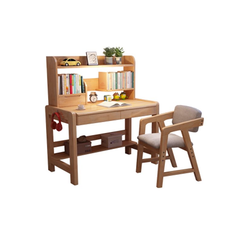 Adjustable Home Kids Desk Wood Writing Desk and Chair with Bookshelf