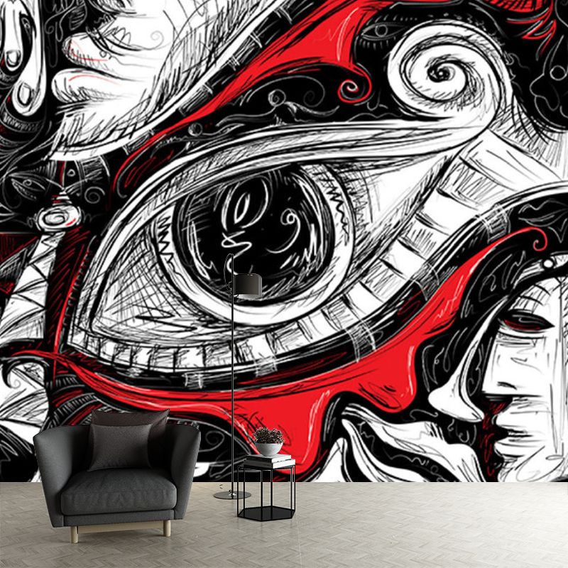 Hip Hop Death Eye Wall Murals Non-Woven Waterproof Red-Black Wall Art for Bedroom