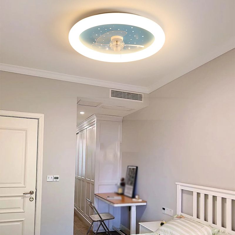 3-Blade LED Ceiling Fan Children Blue Fan with Light for Bedroom