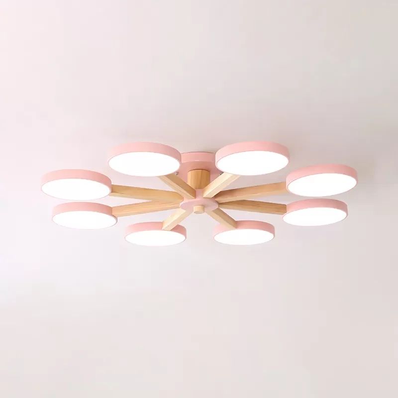 Entretien du montant semi-plafond de Snowflake Light 8 lumières Macaron moderne Lumière à chasse d'eau pour le salon