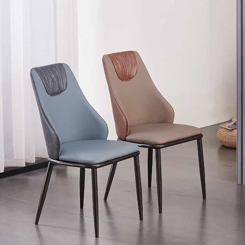 Modern Metal Wingback Side Chair Leather Dining Chairs with Black Legs