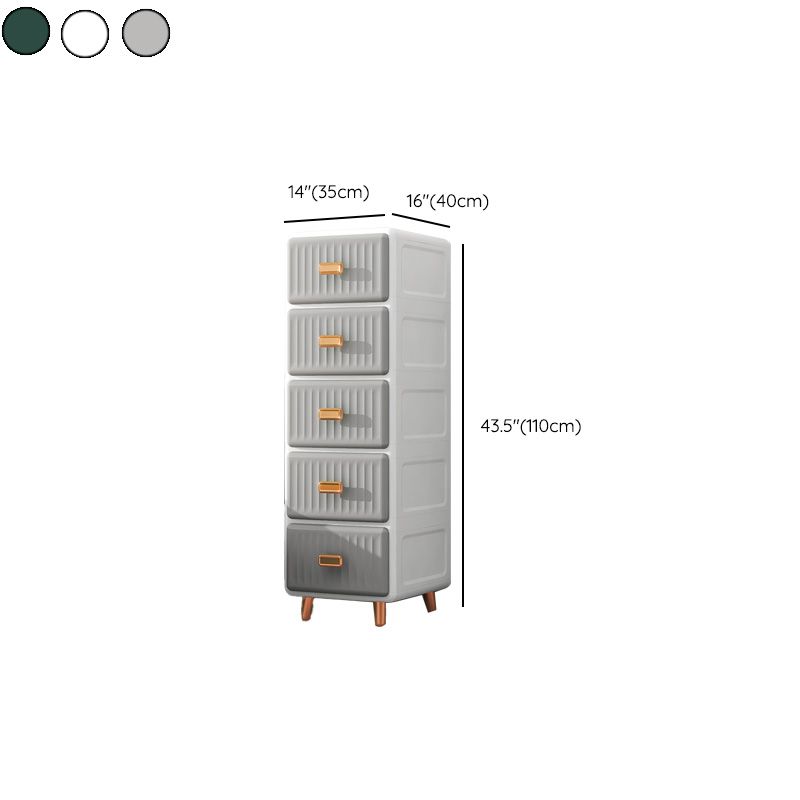 Contemporary Plastic Vertical Nightstand with 5/6 Drawers in Green/White/Gray Kids