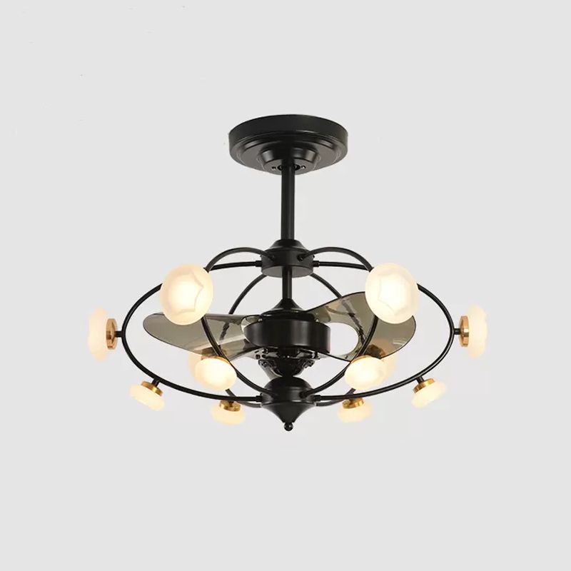 3-Blade Metal Geometry Semi Flush Mount Modernism 26" Wide LED Brown Ceiling Fan Light Fixture