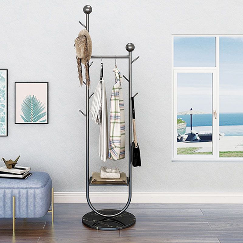 Modern Metal Coat Rack Free Standing Solid Color Hall Tree with Coat Hooks