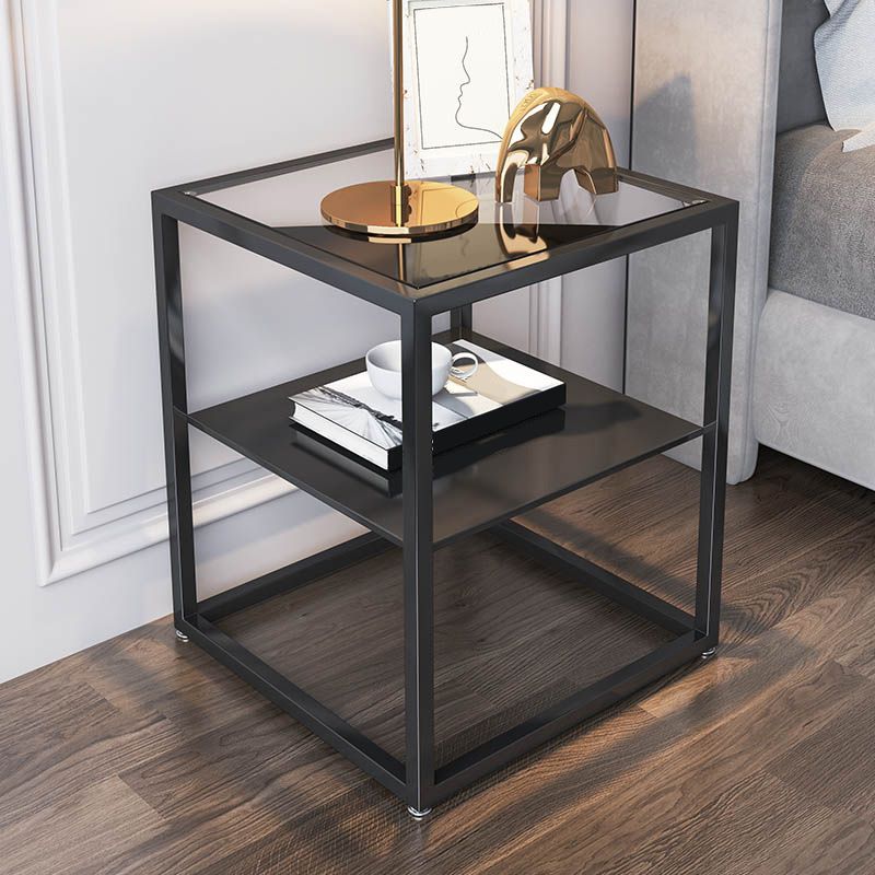 21 Inch H  Night Table Open Storage Metal Glass Top Shelf Included Nightstand