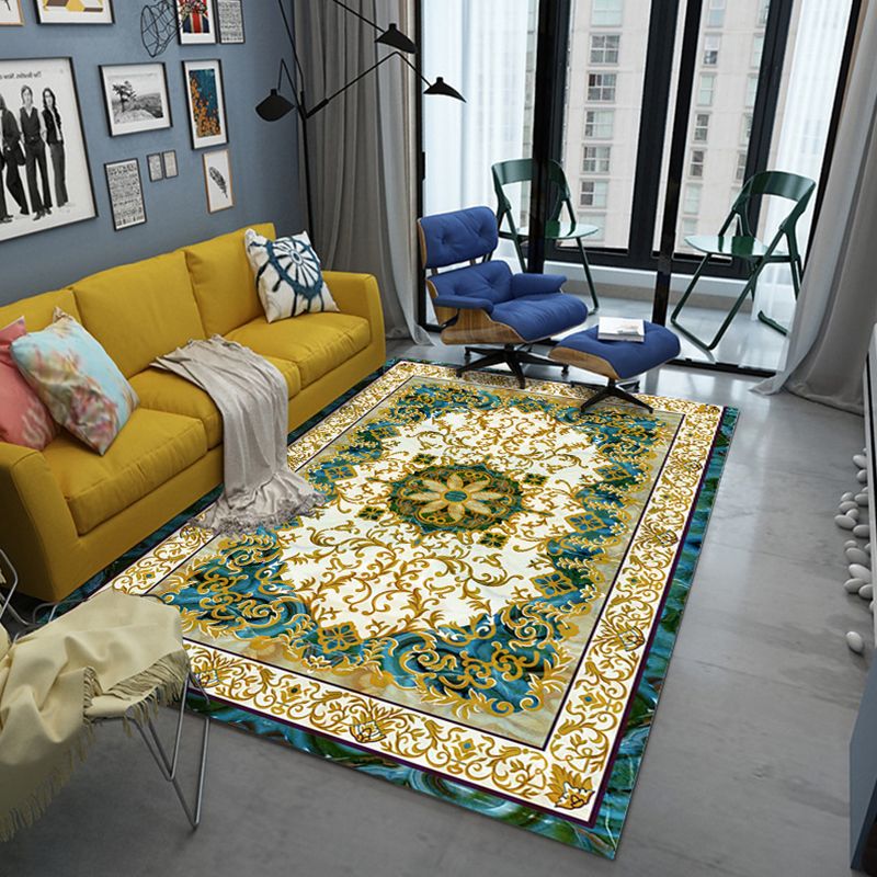 Multi Colored Persian Rug Synthetics Flower Printed Indoor Rug Anti-Slip Backing Pet Friendly Carpet for Decoration