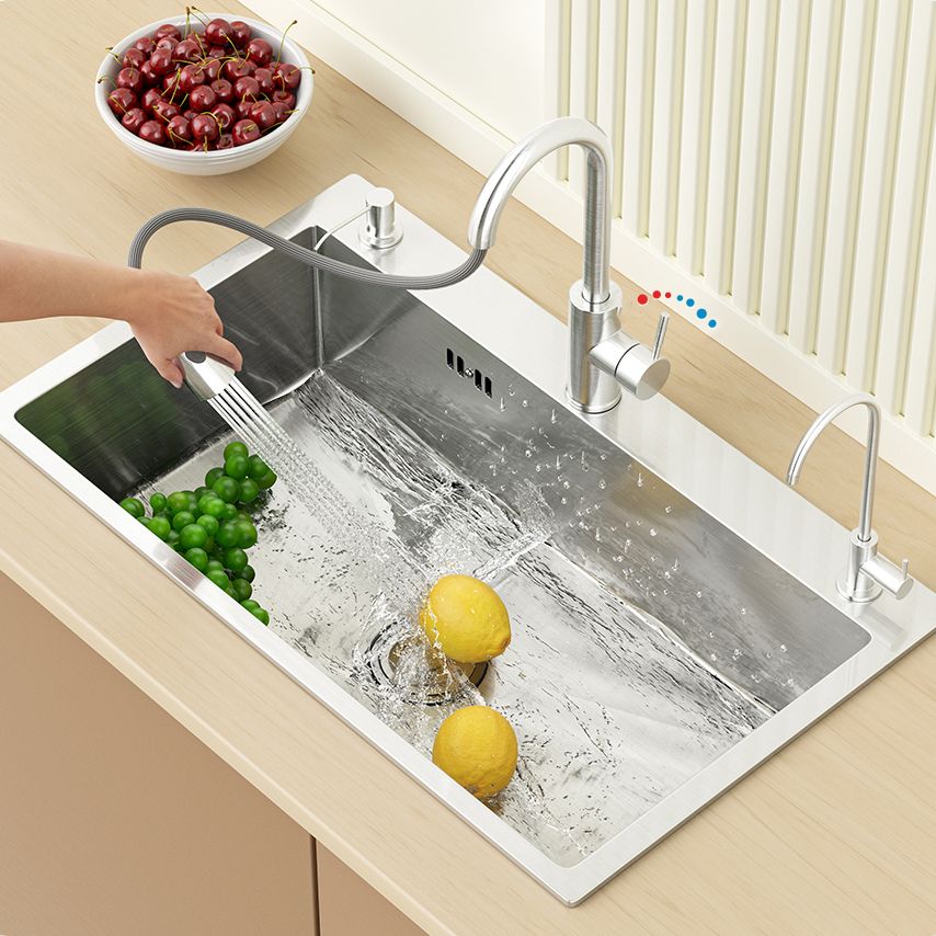 Modern Workstation Sink Stainless Steel with Basket Strainer and Faucet Kitchen Sink