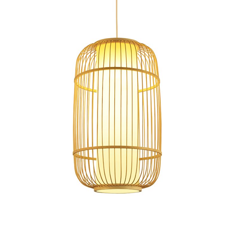 Illuminazione sospensione per birdcage di bambù minimalista di bambù 1 testa a sospensione Luce a soffitto in legno