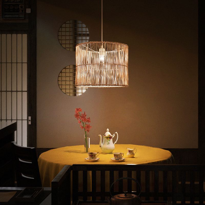 Luce a soffitto ombreggiata da tamburo rattan moderna a sospensione singola a sospensione per il ristorante