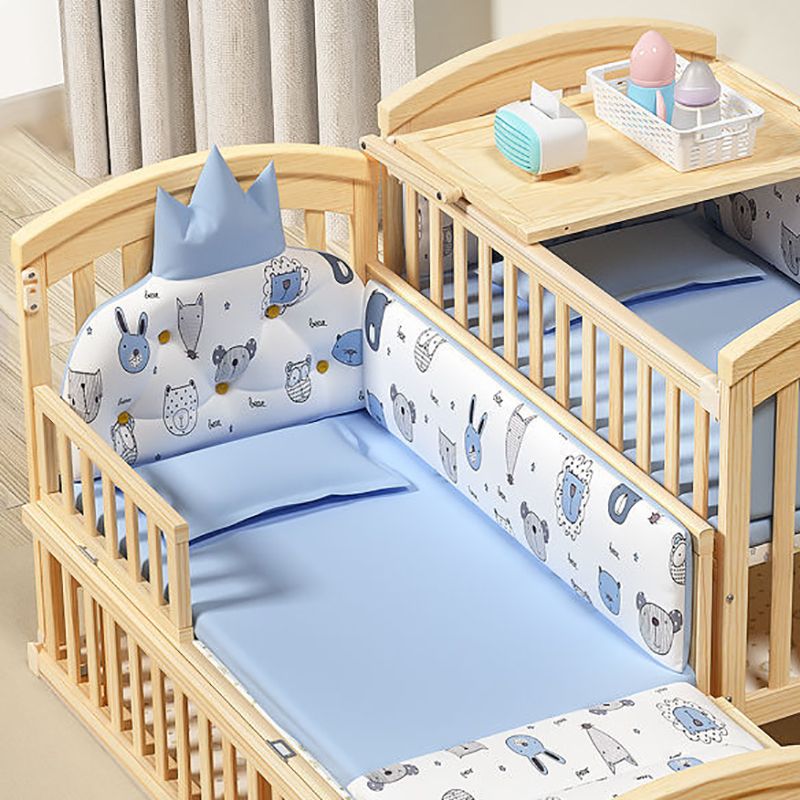 Modern Baby Crib with Guardrail with Casters/Wheels Washed Natural Nursery Bed