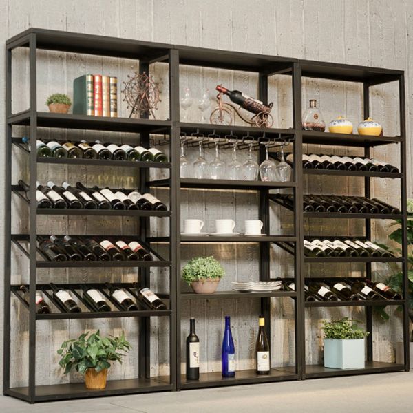 Modern Floor Wine Bottle & Glass Rack Metal  Wine Rack with Shelf