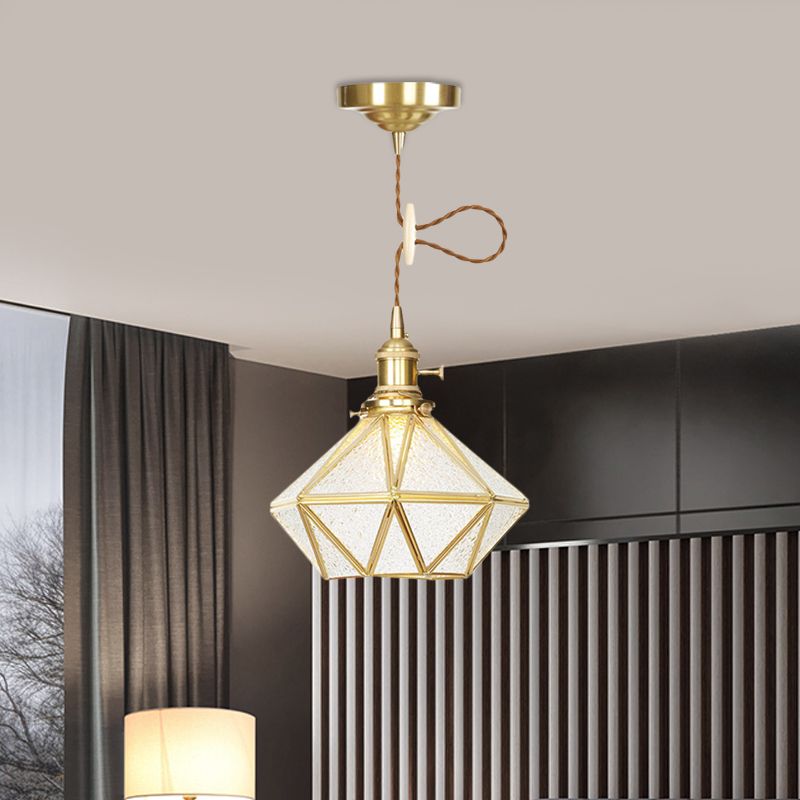 1 kop hanglamp traditioneel bedhanglamp met bedhanging met diamant heldere waterglazen schaduw in goud
