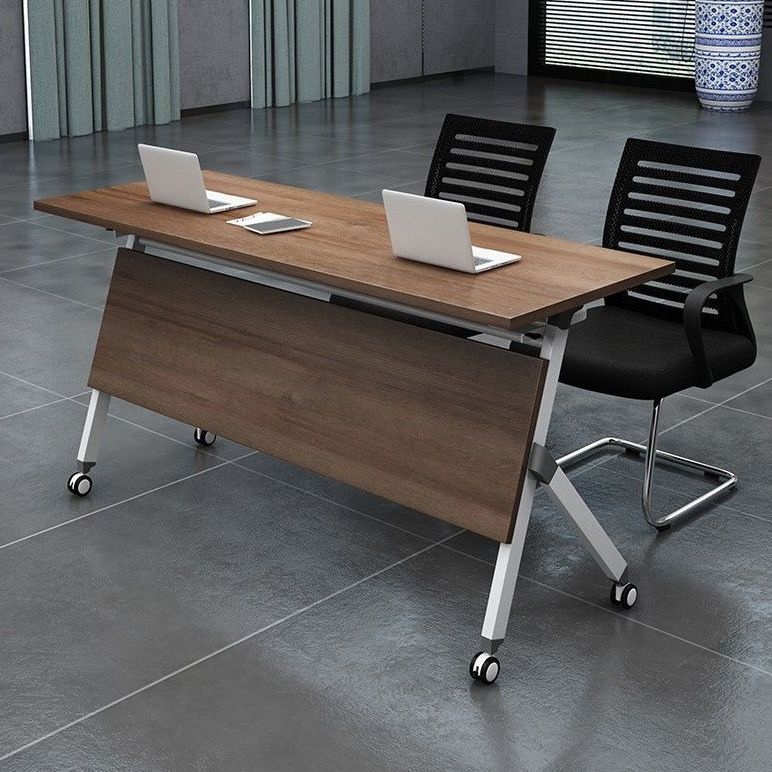 Contemporary Style Engineered Wood Desk Folding Trestle Base Desk with Caster Wheels