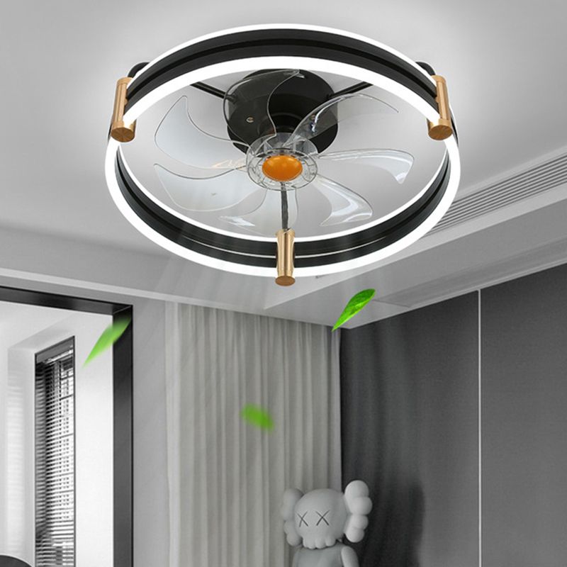 Simple Loop Shaped Fan Lamp Acrylic Bedroom Semi Flush Mount LED Light