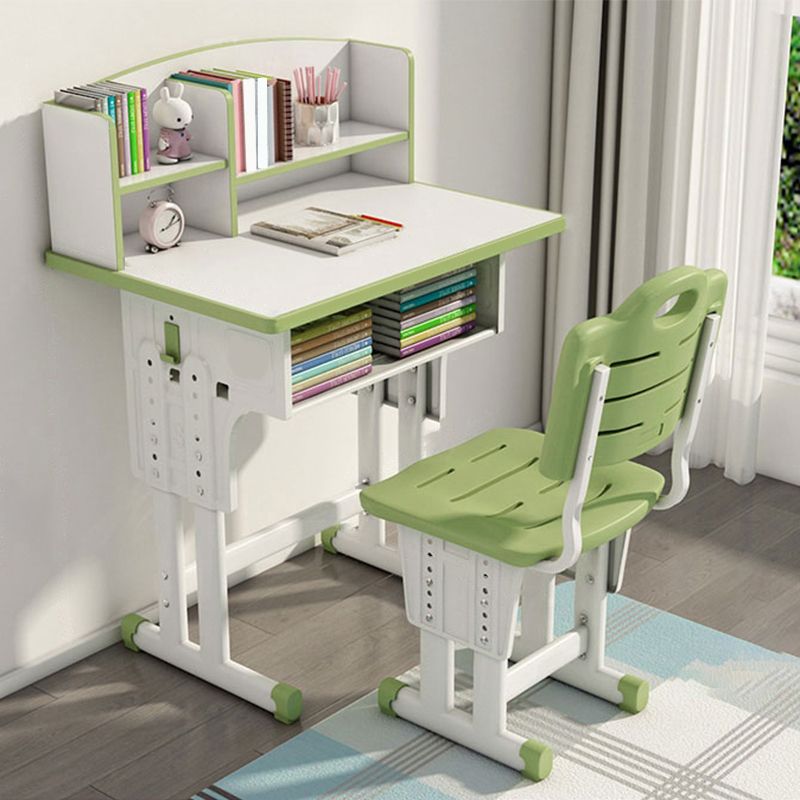 Adjustable Kids Desk Solid Wood Desk and Chair Set with Bookshelf