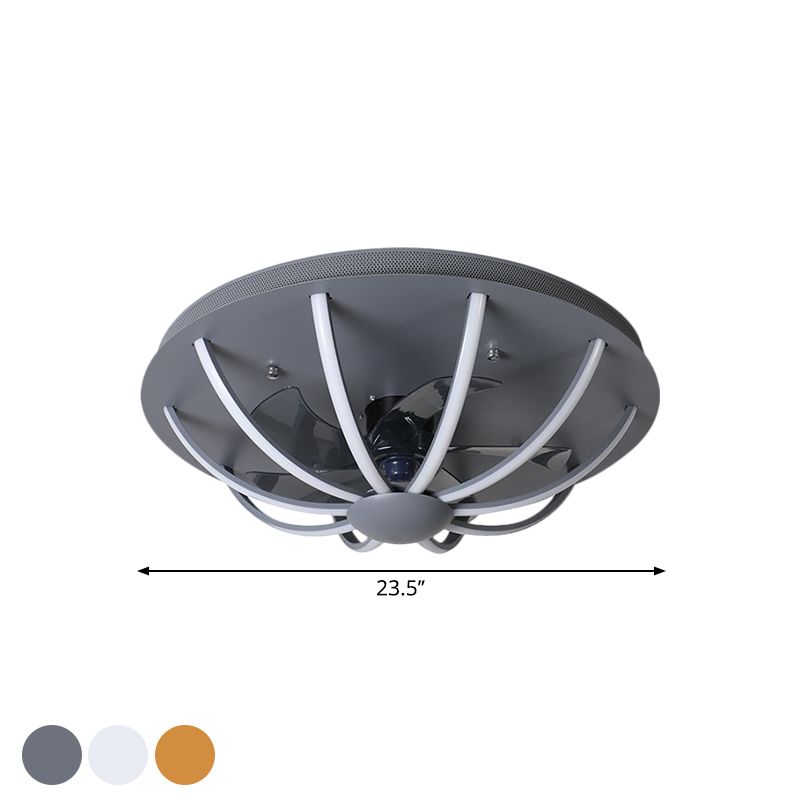 Luz de ventilador colgante de jaula con cúpula Lámpara modernista modernista de blanco/gris/dorado LED FLUSHMOUNT con 4 cuchillas, 23.5 "W